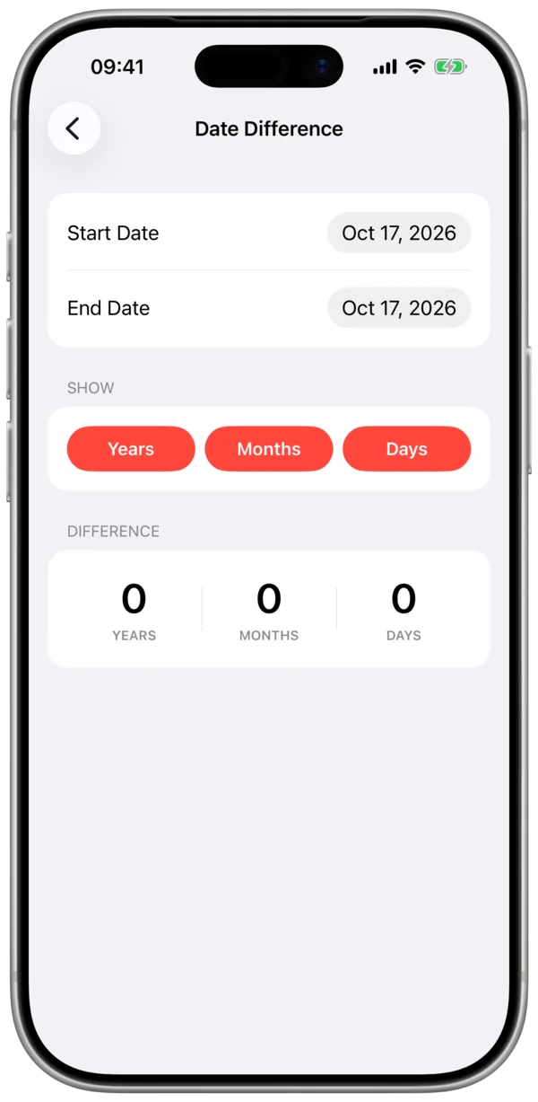 The Date Difference tool